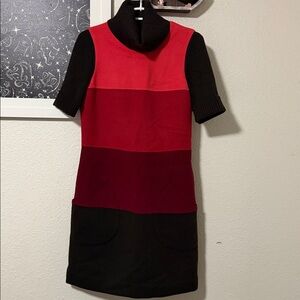 Per Se Brown Coral Red Wool Colorblock Dress Size 6